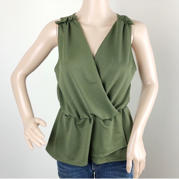 Cameo & Myth Tops - Cameo & Myth olive green deep V cut wrap top